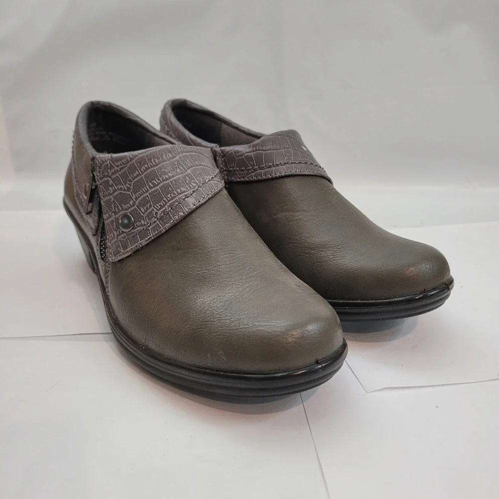 Easy Street Comfort Wave Ankle Booties Womens 7.5 Taupe Faux Side Zip Block Heel